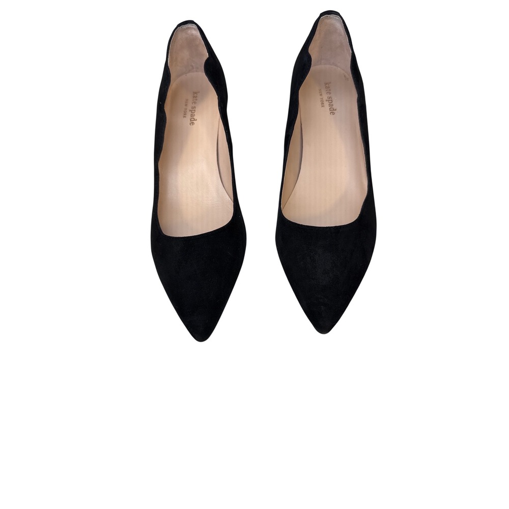 Kate Spade New York Marla Black Suede Scalloped Pointed Toe Block Heel Pumps 7M